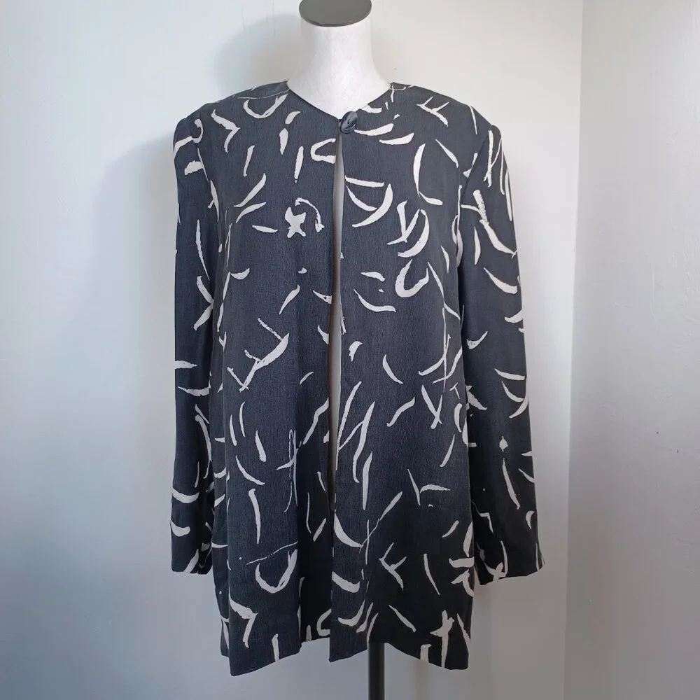 Doncaster Blazer Jacket Black Cream Abstract Print One Button‎ Lined Womens 16